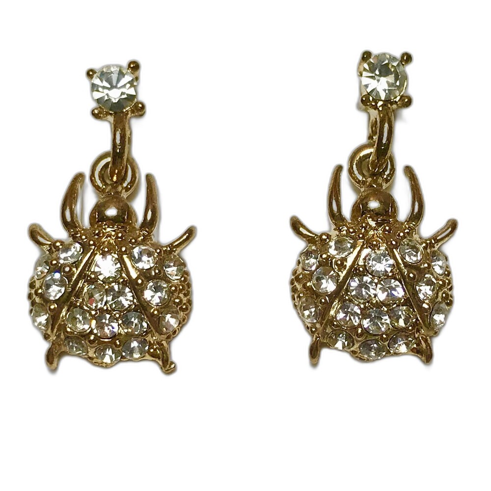 Vintage Beetle Bugs Ladybug Earrings Sparkly Crystals Insect Jewelry Gold Plated